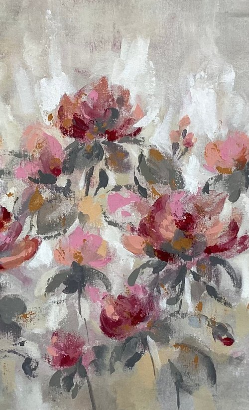 Pink, Gray and Gold Floral I by Silvia  Vassileva