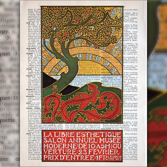 La Libre Esthetique - Collage Art Print on Large Real English Dictionary Vintage Book Page