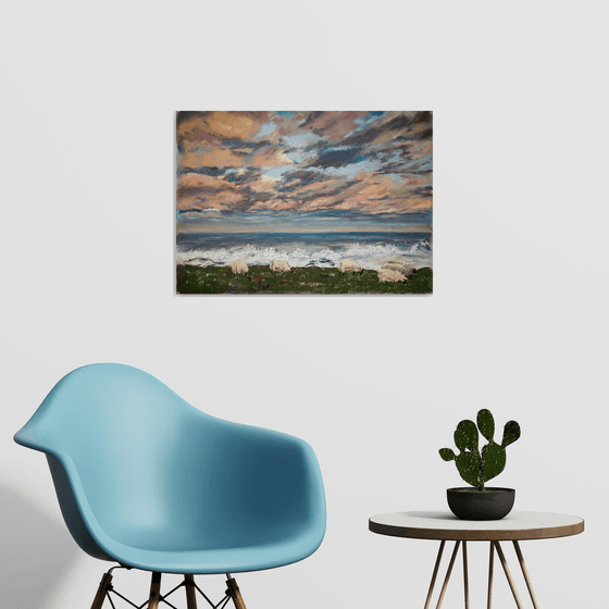 English pastoral. Sunset. Big original pastel painting. Sunset in England travel bright colors impressionism decor home nature