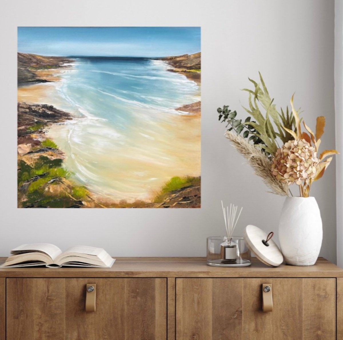 Expressive Landscape Acrylic Painting By Lidia Gaudiano, 24 X 24", Ocean Whispers, Original Artwork