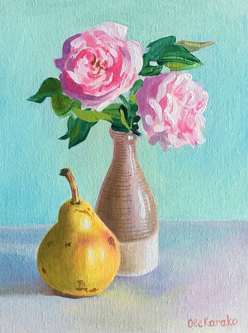 Pear and roses by Ole Karako