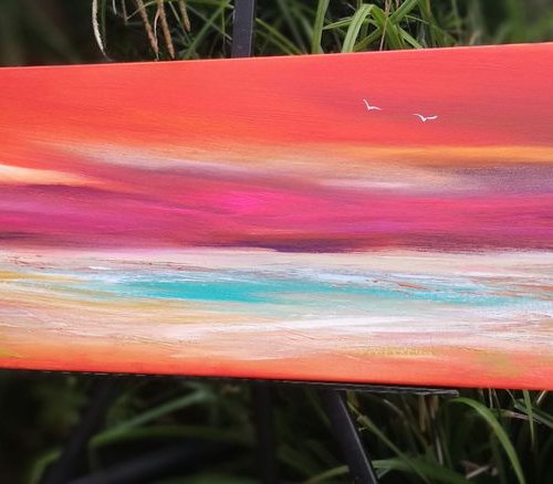 Oasis - Orange, Pink, Panoramic, Cornwall, Scotland, Coast, Seascape by Mel Graham