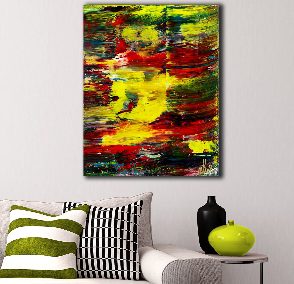 Abstract Acrylic Painting By Nestor Toro, 15 X 20", Split Panorama 2 (Action Divided), Original Artwork