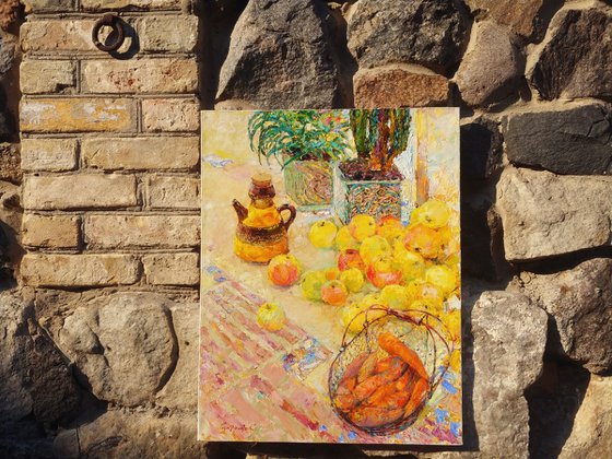 Mosaic of sunlight in autumn apples