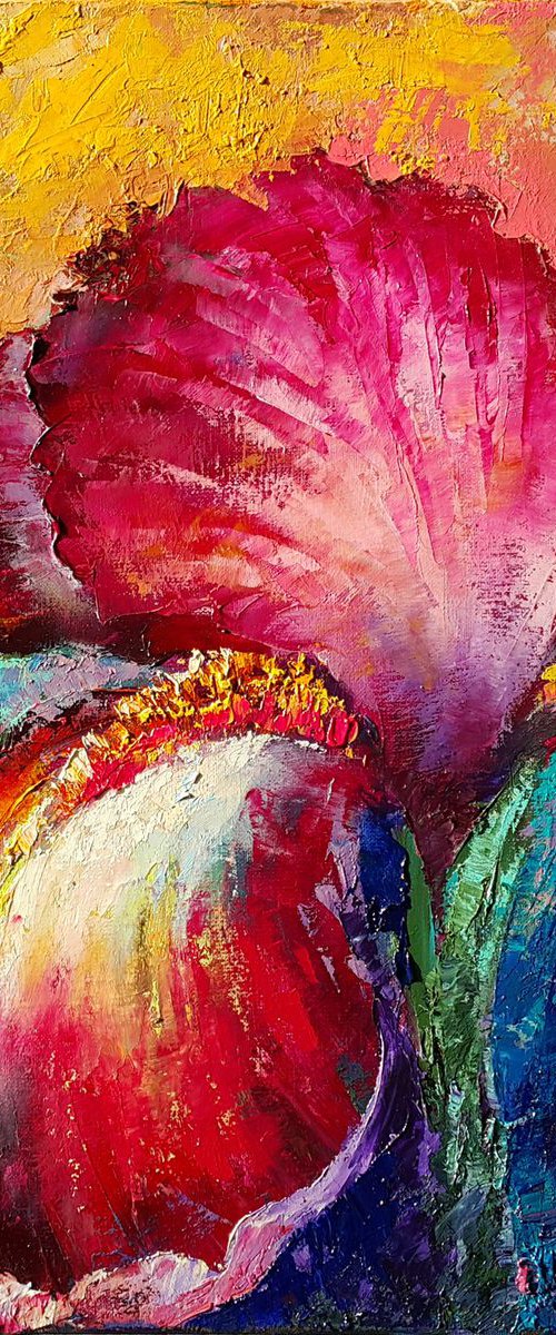 Iris and butterfly - painting oil by Anastasia Kozorez