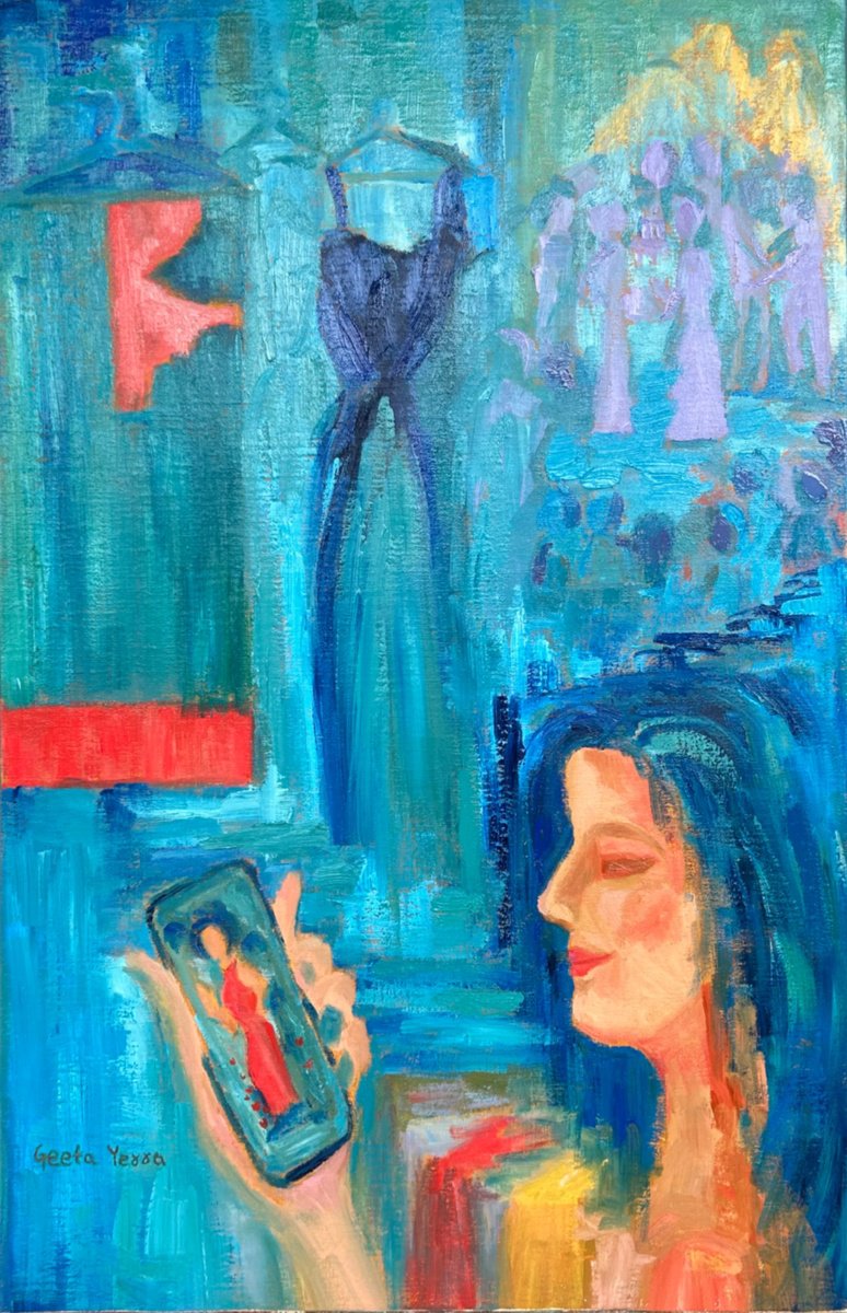 Expressive Abstract Oil Painting By Geeta Yerra, 20 X 31, The Social Butterfly, Original Artwork