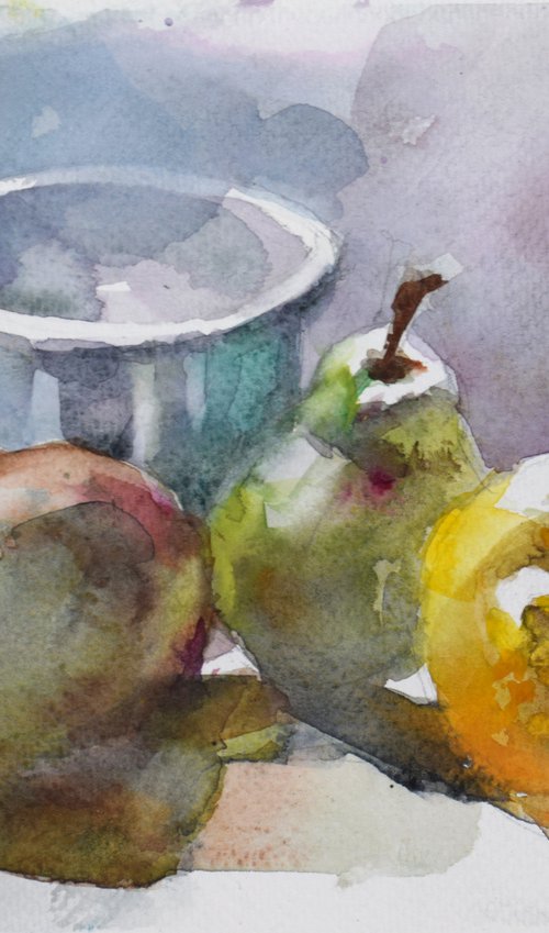 still life with lemon and pears by Goran Žigolić Watercolors