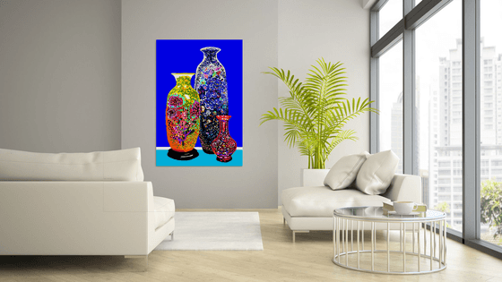 Three chinese vases/ Tres jarrones chinos (pop art, flowers)