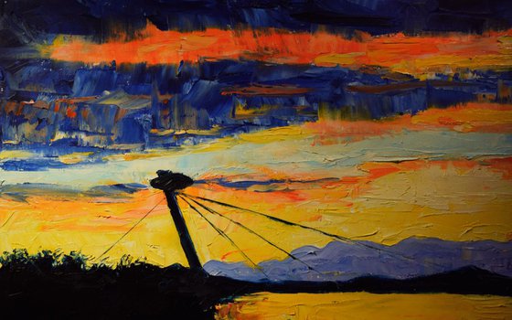 Large original oil painting Sunset in Bratislava
