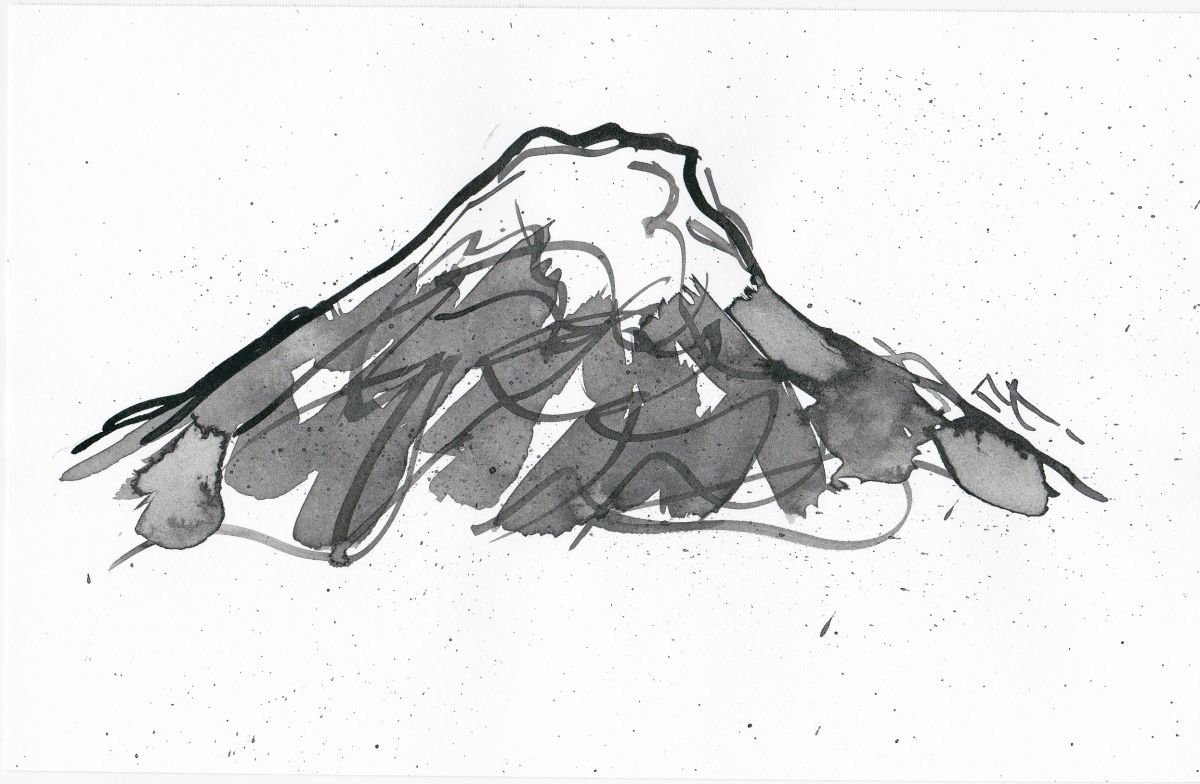 Expressive Landscape Ink Drawing By Lionel Le Jeune, 8 X 5", Mont Fuji, Original Artwork