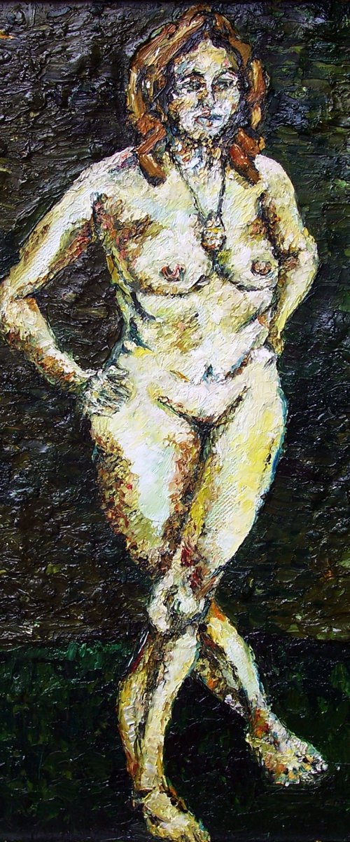 Standing nude on dark green by Richard Meyer