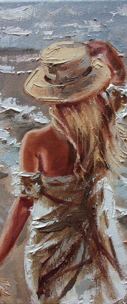 " FAR AWAY ... " original painting SEA spring palette knife GIFT by Monika Luniak