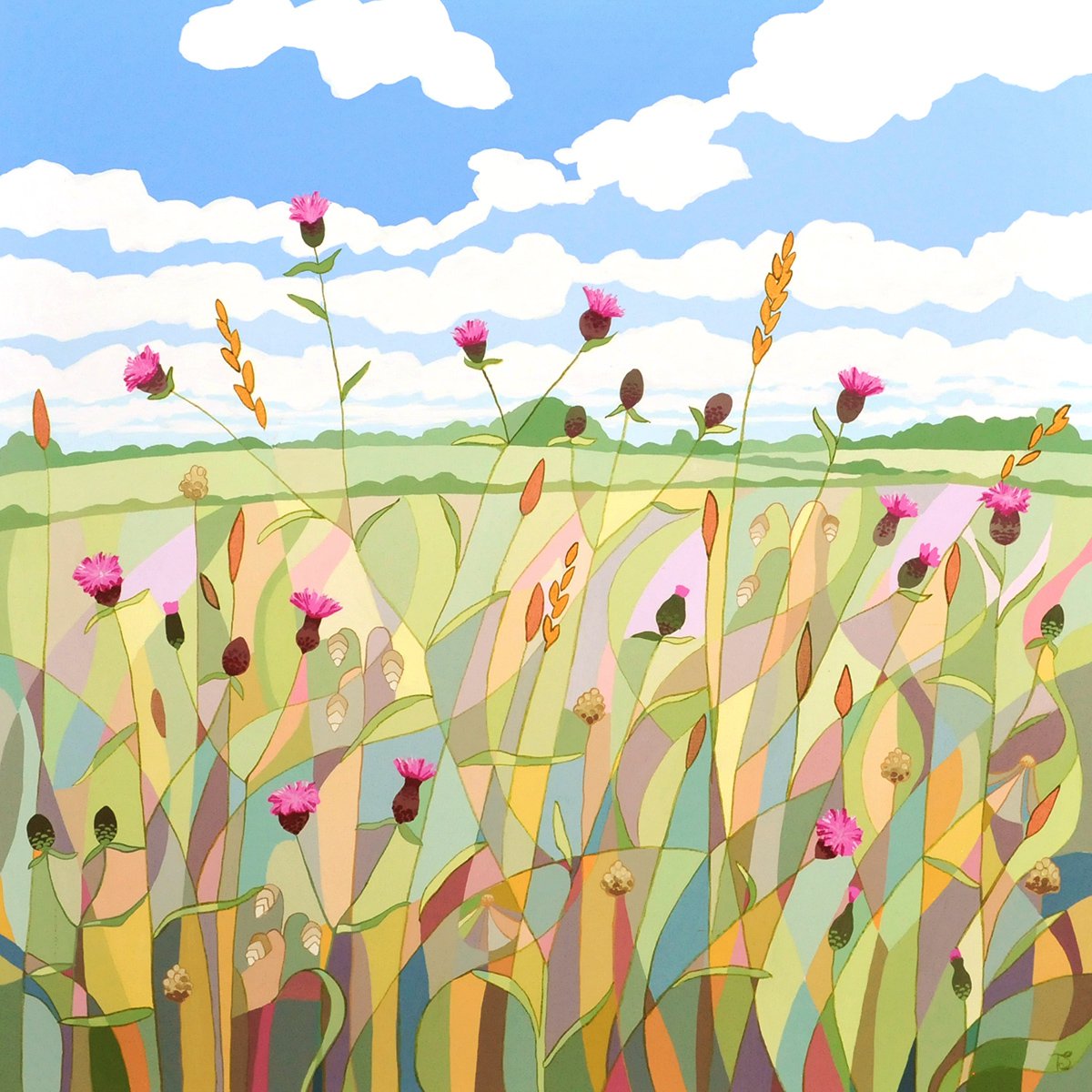 Impressionistic Landscape Acrylic Painting By Theresa Shaw, 20 X 20", High Summer, Original Artwork