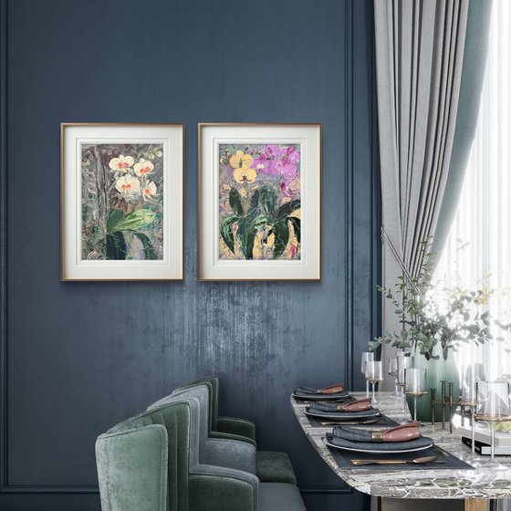 Wild orchids Set of 2 Oil Diptych