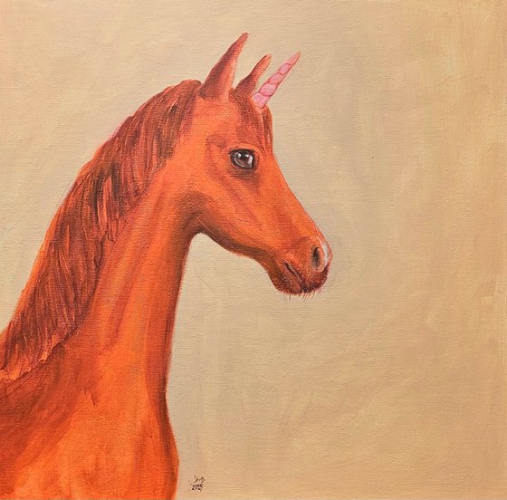 My intrepid orange chestnut horse unicorn