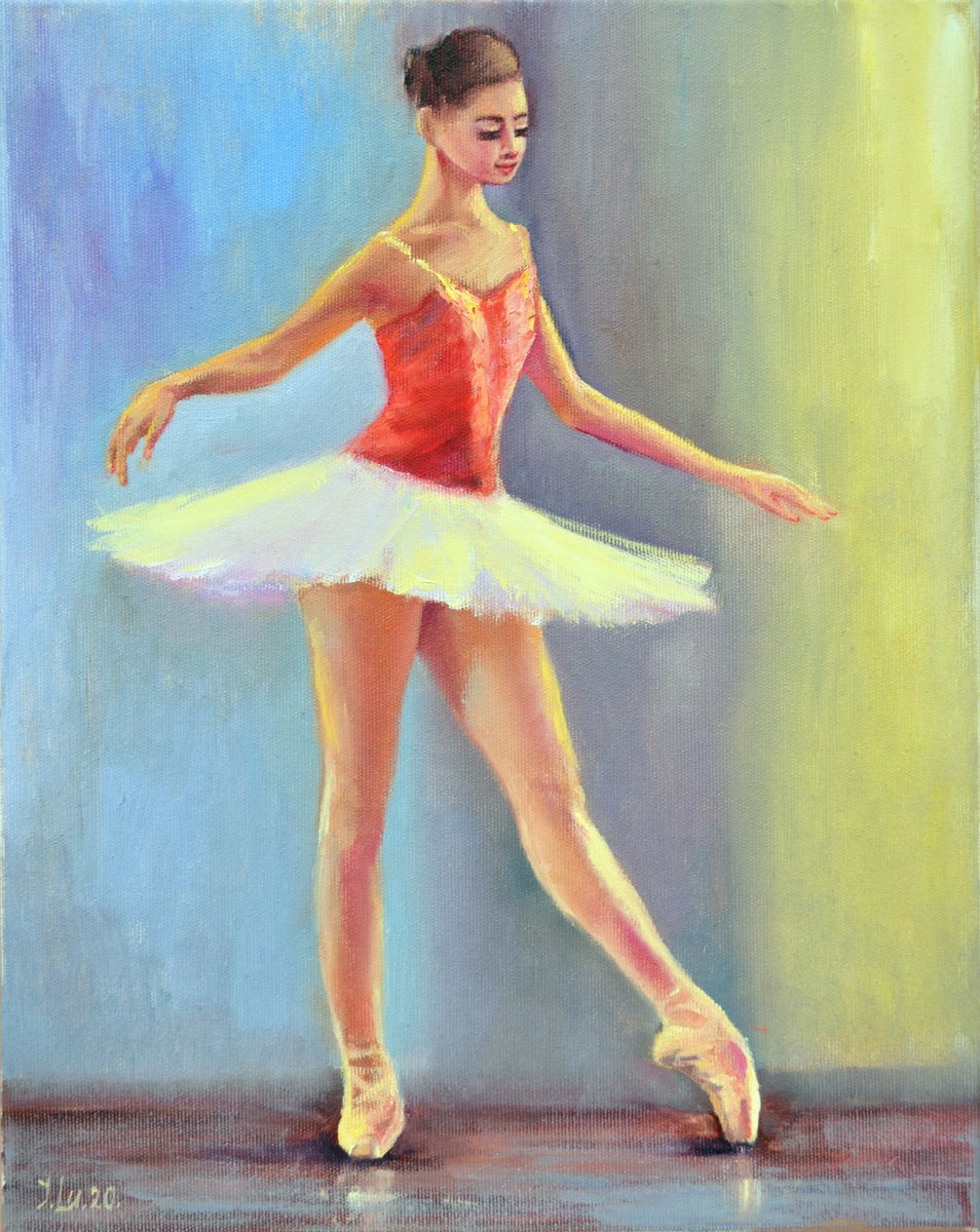 Illustrative Portrait Oil Painting By Elena Lukina, 14 X 18, Ballet Class, Original Artwork