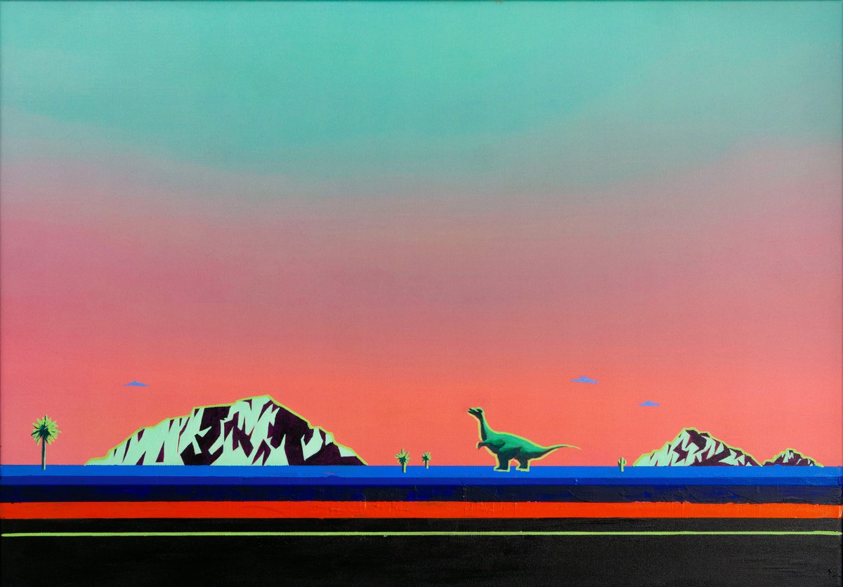 Abstract Landscape Acrylic Painting By Bohdan Katolyk, 28 X 20, Tall Green And Jurassic, Original Artwork