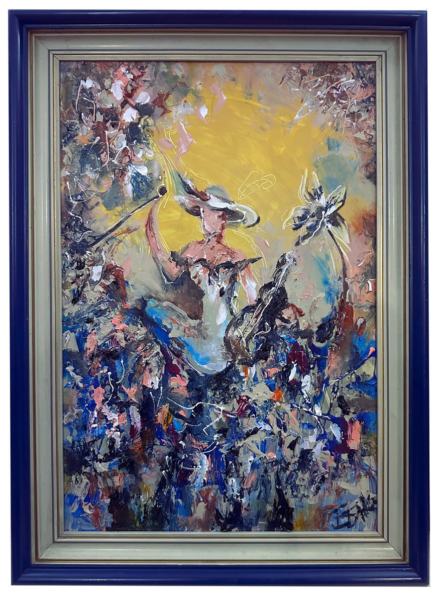 Impressionistic Portrait Oil Painting By Eleonora Bakalova, 15 X 21, Music In The Flowers, Original Artwork