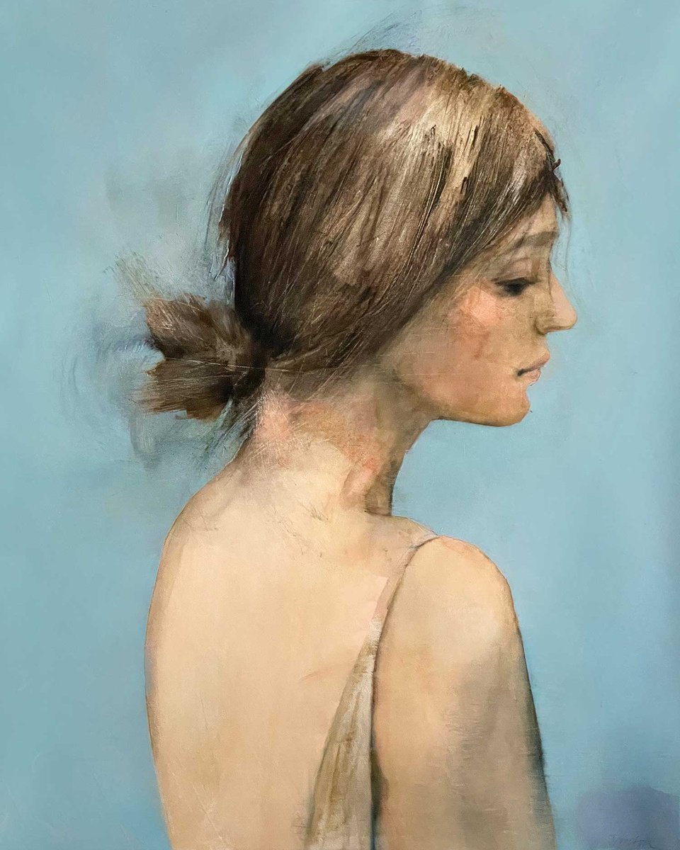 Impressionistic Portrait Acrylic Painting By Dario Moschetta, 24 X 30, Silent Profile, Original Artwork