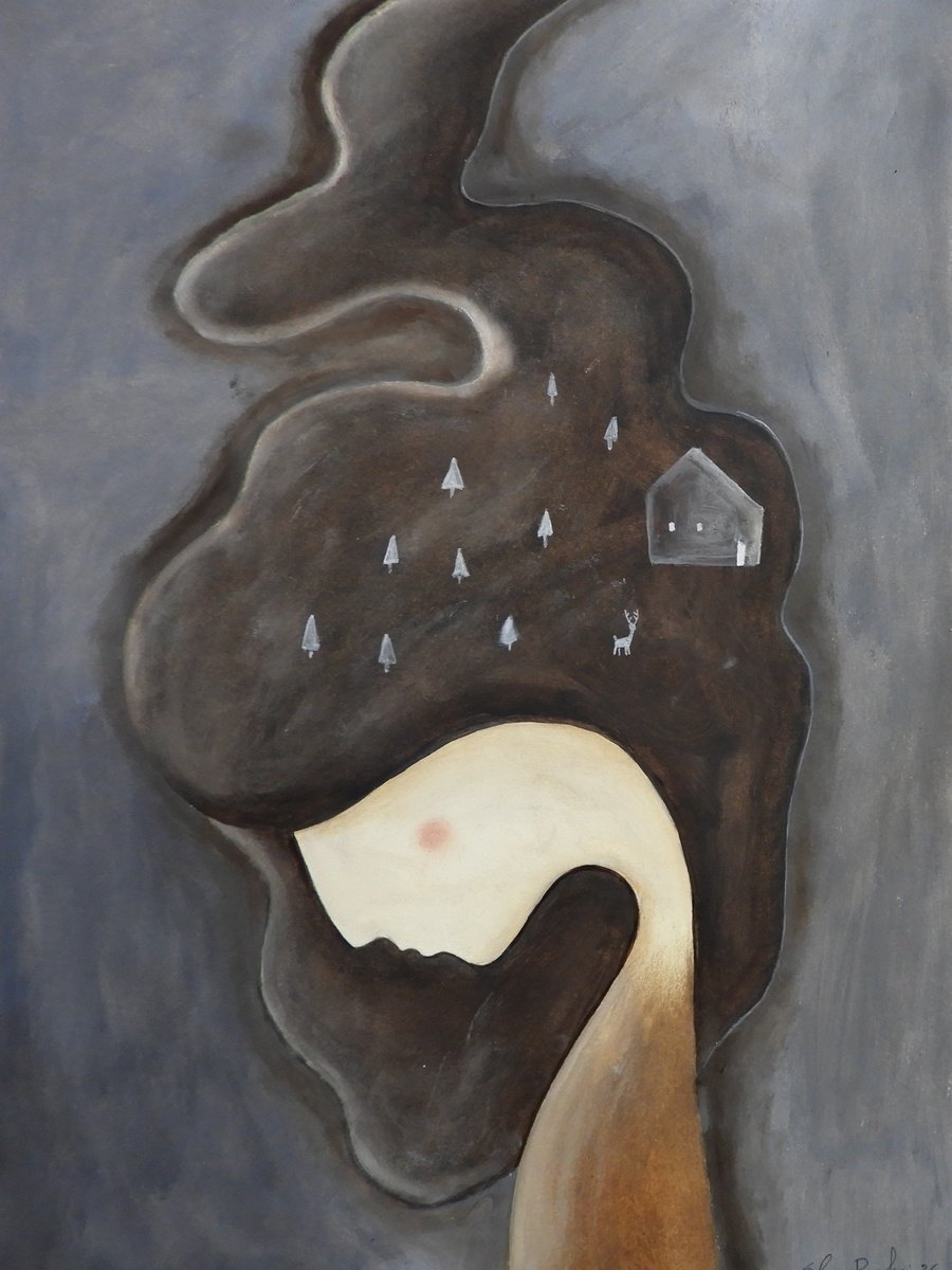 Illustrative Oil Painting , Thinking About The Night By Silvia Beneforti, 12 X 17, Artwork For Sale On Artfinder