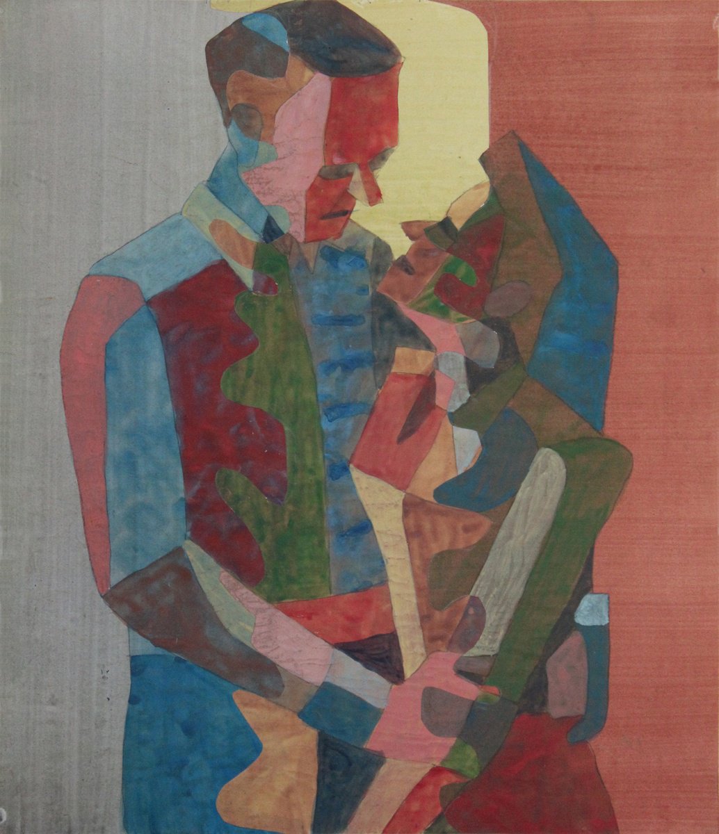 Expressive Portrait Acrylic Painting By Martin Singer, 20 X 23", Couple #08, Original Artwork