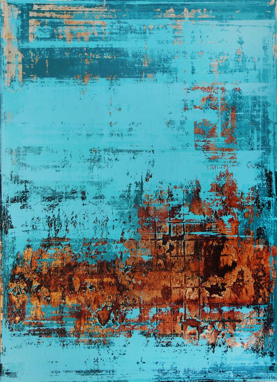 TROPEA - 110 x 80 CM - TEXTURED ACRYLIC PAINTING ON CANVAS * TURQUOISE COPPER
