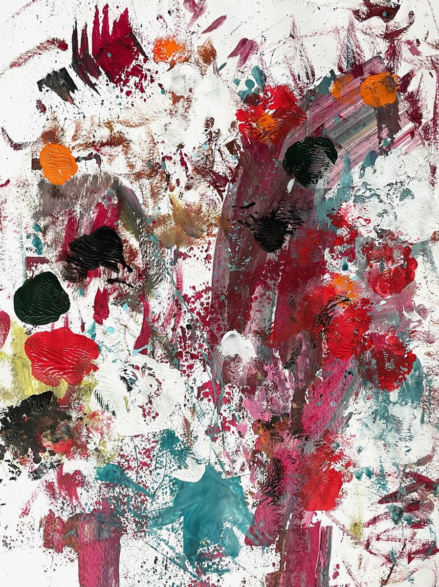 Organic Abstract Acrylic Painting By Christel Haag, 17 X 22, Bad In Der Menge, Original Artwork