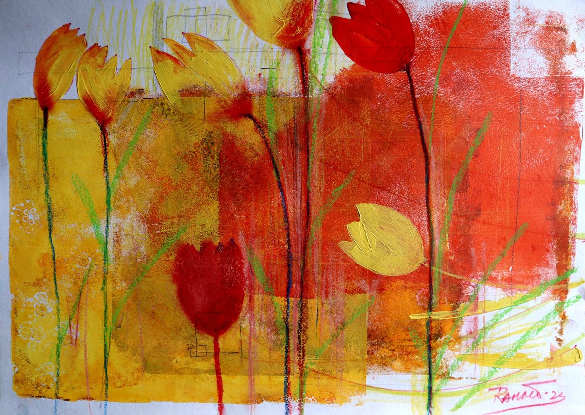 Impressionistic Botanical Acrylic Painting By Rakhmet Redzhepov, 23 X 17", Fantasy With Flowers 100, Original Artwork