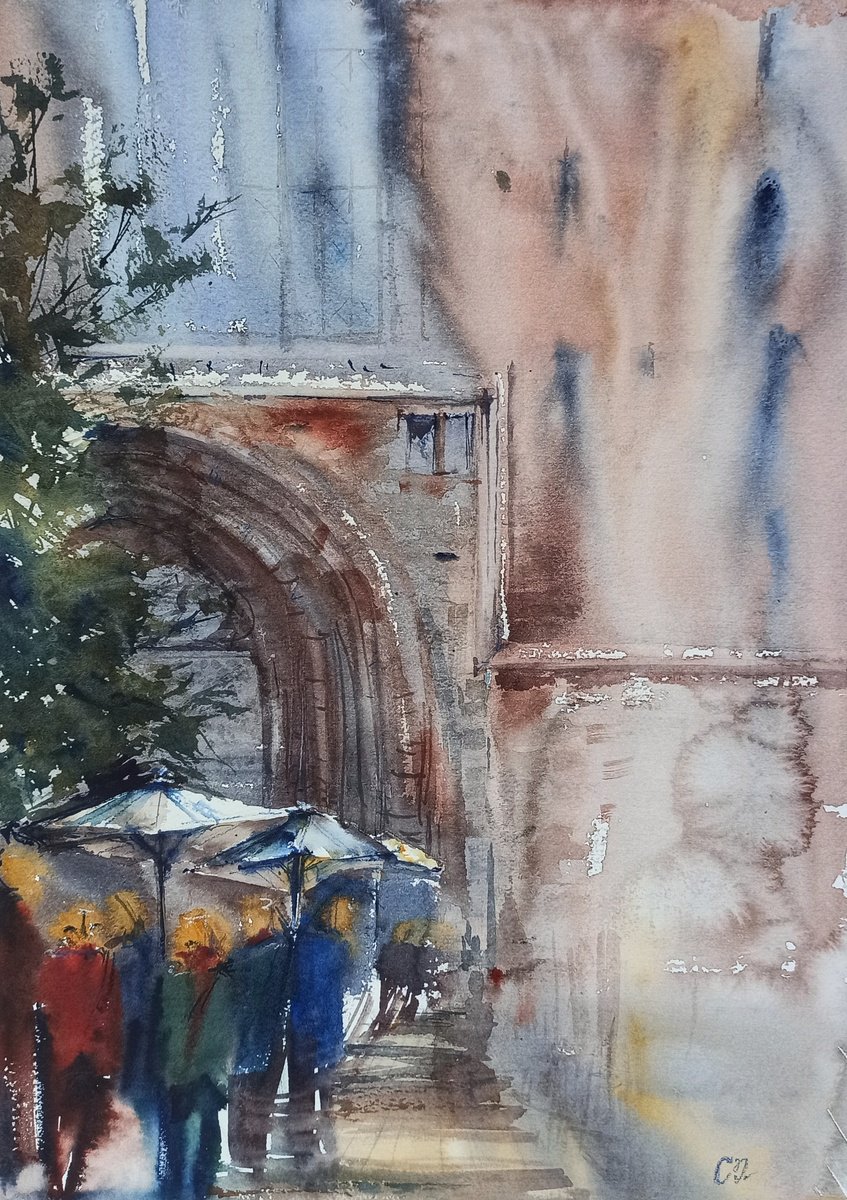 The day after the rain - plein air watercolor painting by Olena Koliesnik