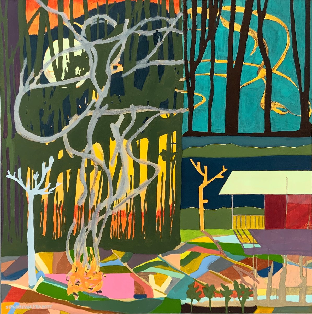 Another One About a Full Moon, a Fire Pit and Fire Flies with Diebenkorn Ingleside Trees by Steven Page Prewitt