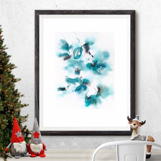 Watercolor floral painting "Turquoise bouquet"