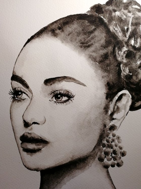 Beauty - black and white watercolor portrait