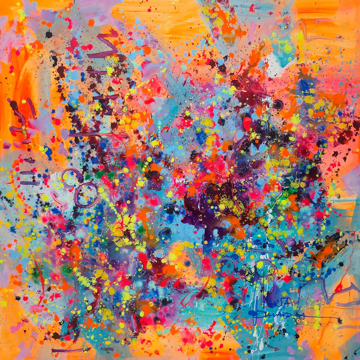 Abstract Acrylic Painting By Marta Zawadzka, 47 X 47", Dance Of Joy, Original Artwork