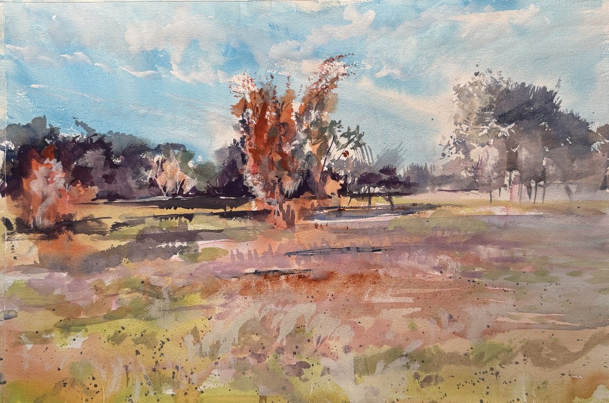 Impressionistic Landscape Watercolour By Yoshiko Murdick, 22 X 15", Autumn Colors, Original Artwork