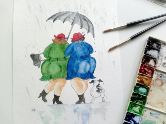 Friends Swinging in the Rain