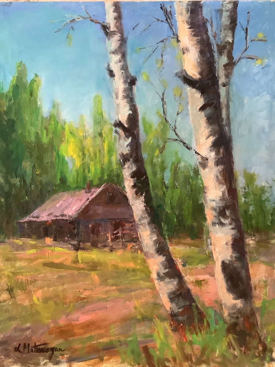 Impressionistic Landscape Oil Painting By Lia Matevosyan Haselton, 22 X 28", Hunter