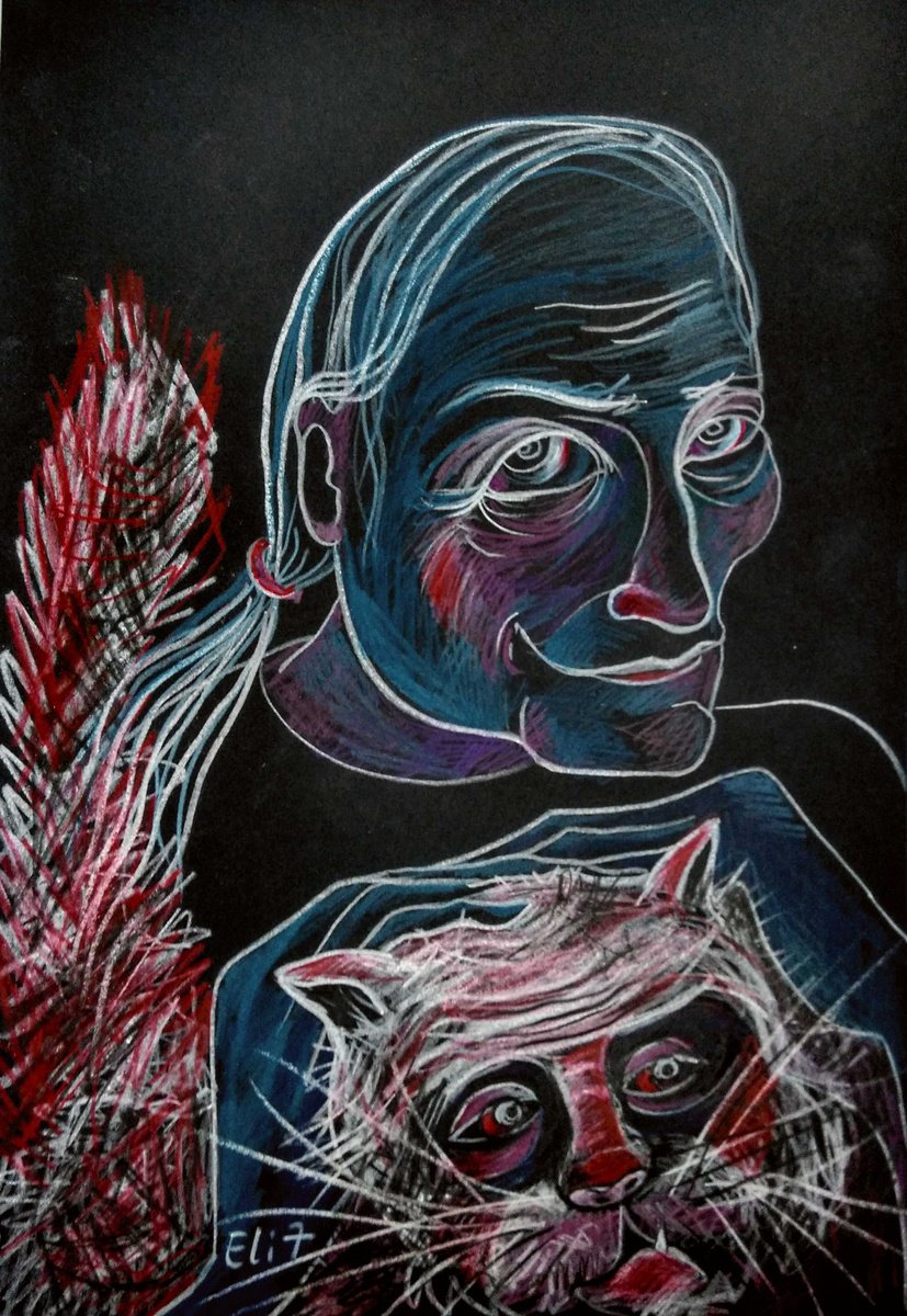 Expressive Animal Pencil Drawing By Elisheva Nesis, 9 X 13, Anger Management, Original Artwork