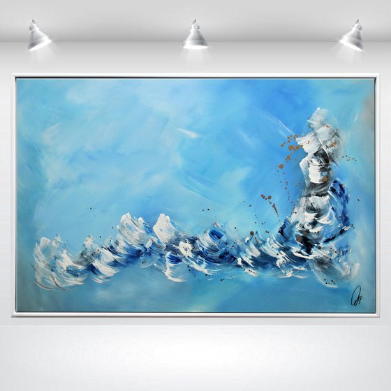 Flying Fishes  - Abstract Art - Acrylic Painting - Canvas Art - Framed Painting - Abstract Sea Painting - Ready to Hang