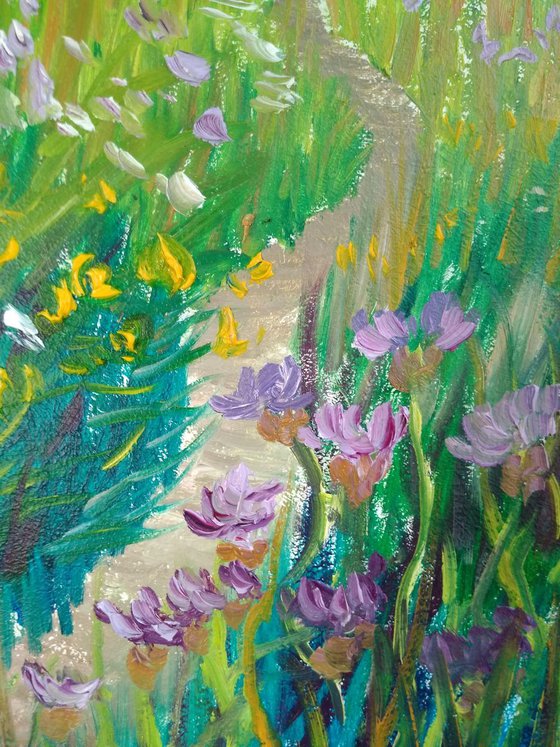 Wildflowers at the meadow. Pleinair painting