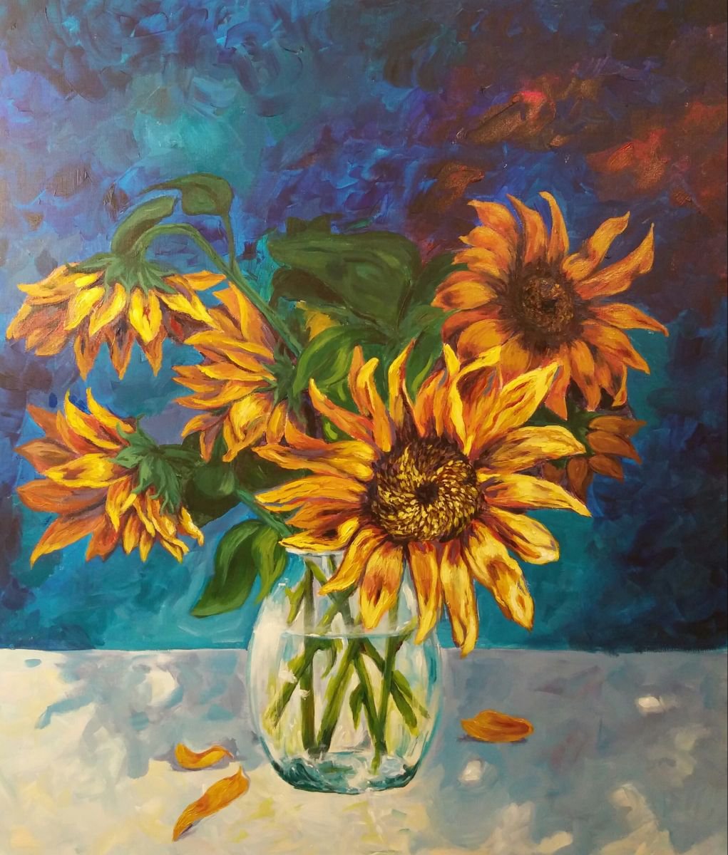 Sunflowers, acrylic on canvas, 60x70cm by Gordana