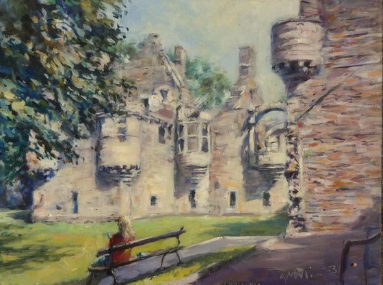 Castle Garden. Oil Painting. One-of-a-Kind Oil Painting on Board. Unframed.