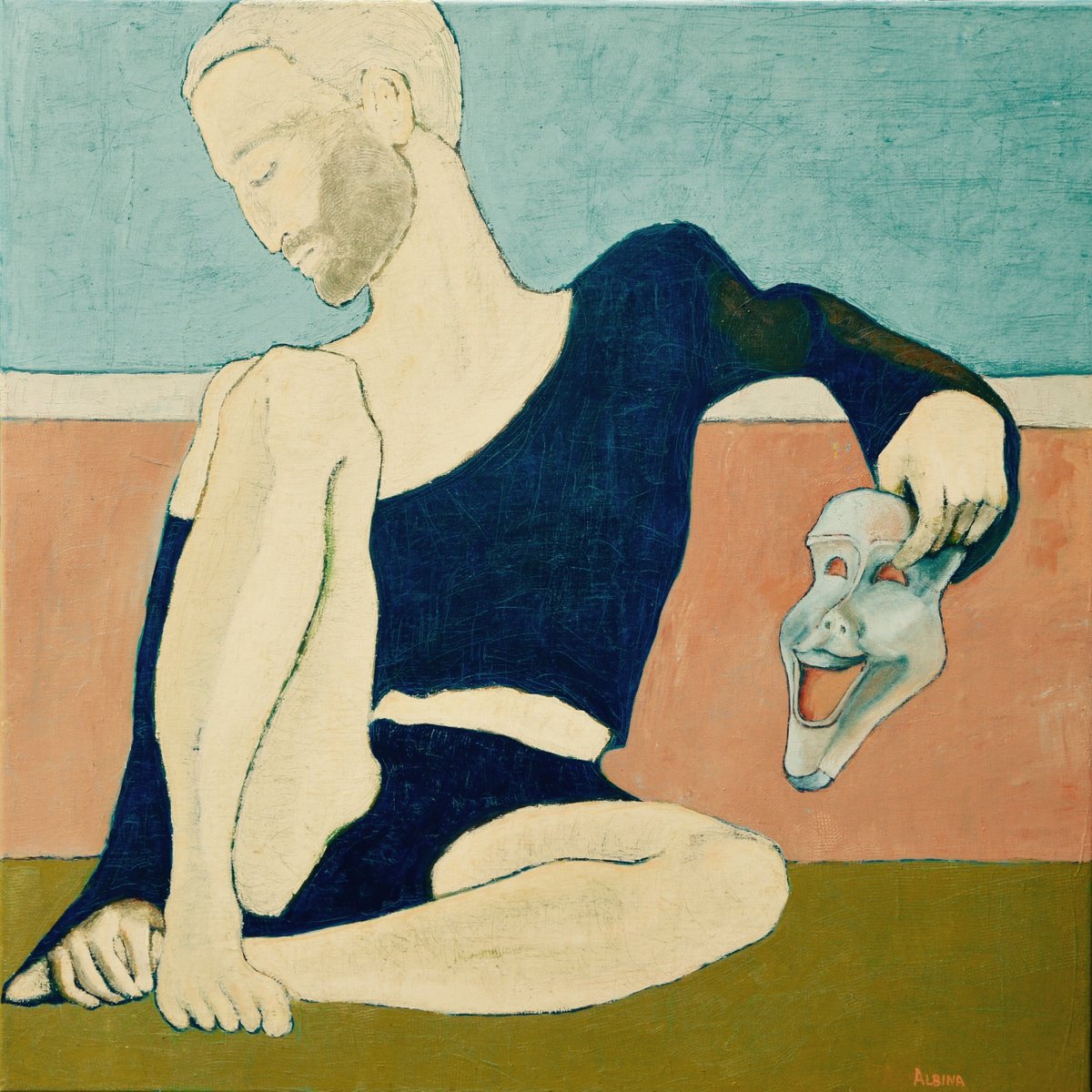 Naive Portrait Oil Painting By Albina Urbanek, 35 X 35, All The World