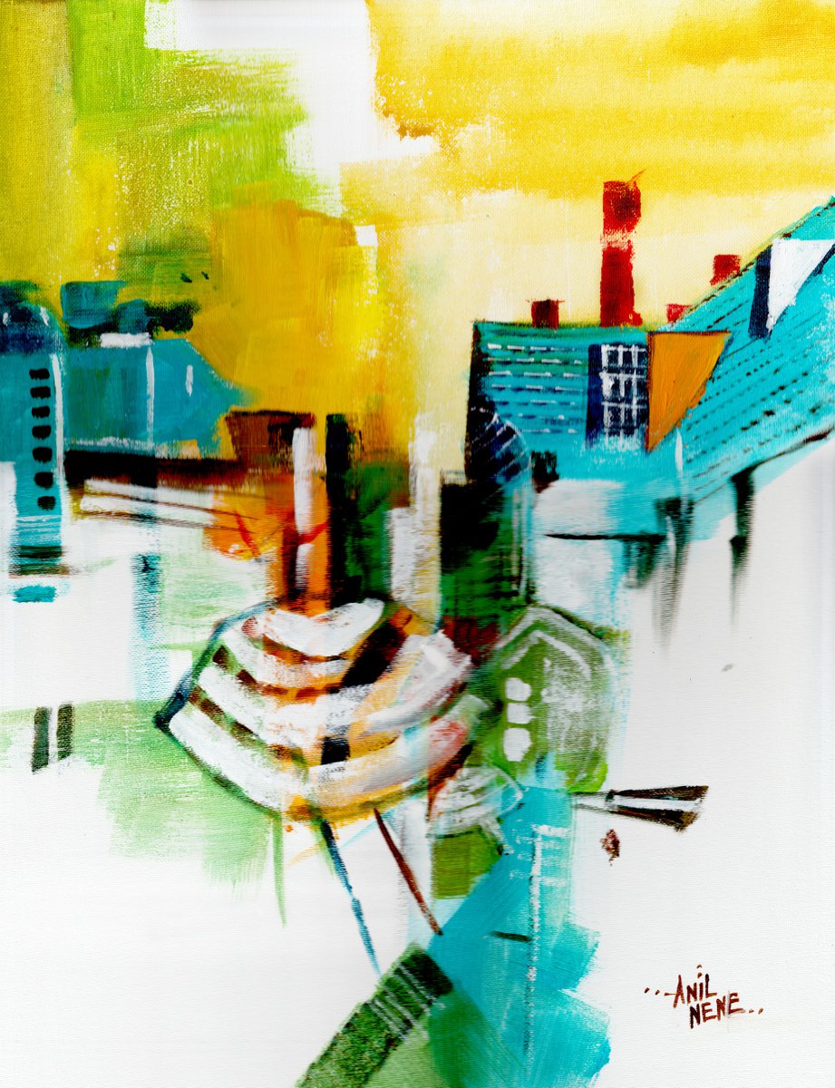 Urban And Pop Acrylic Painting , Impression Of City Life By Anil Nene, 14 X 18, Artwork For Sale On Artfinder