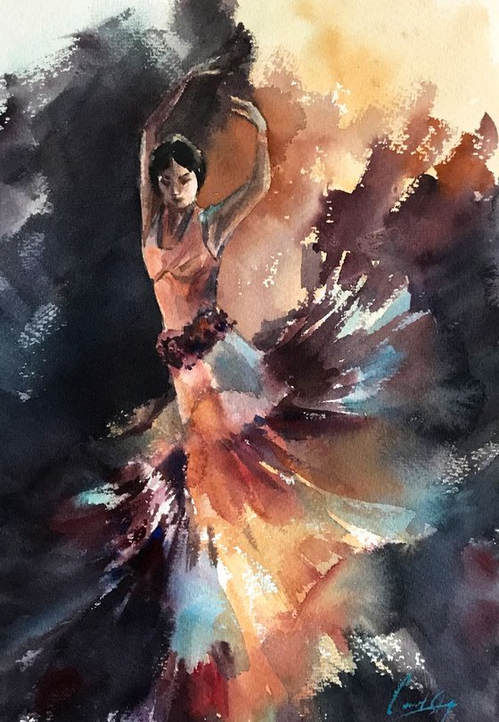 Flamenco Original Watercolor Painting
