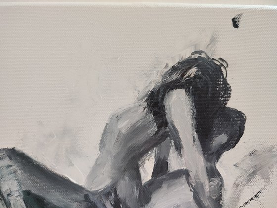 Couple, black and white erotic nude oil painting, gift idea, art for gift