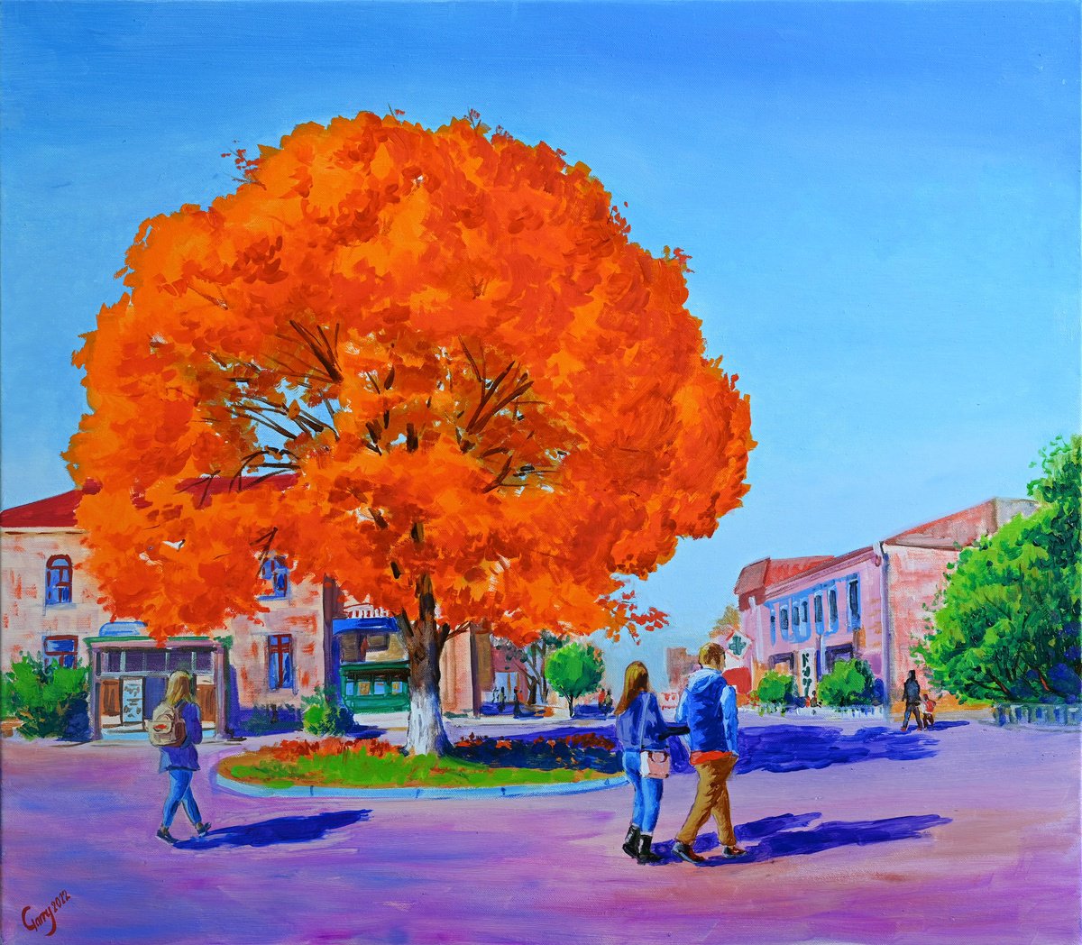 Impressionistic Landscape Oil Painting By Garry Arzumanyan, 28 X 24, Cityscape, Original Artwork