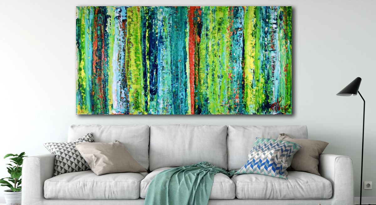 Abstract Acrylic Painting By Nestor Toro, 46 X 23", Landscape Expressions No.3, Original Artwork