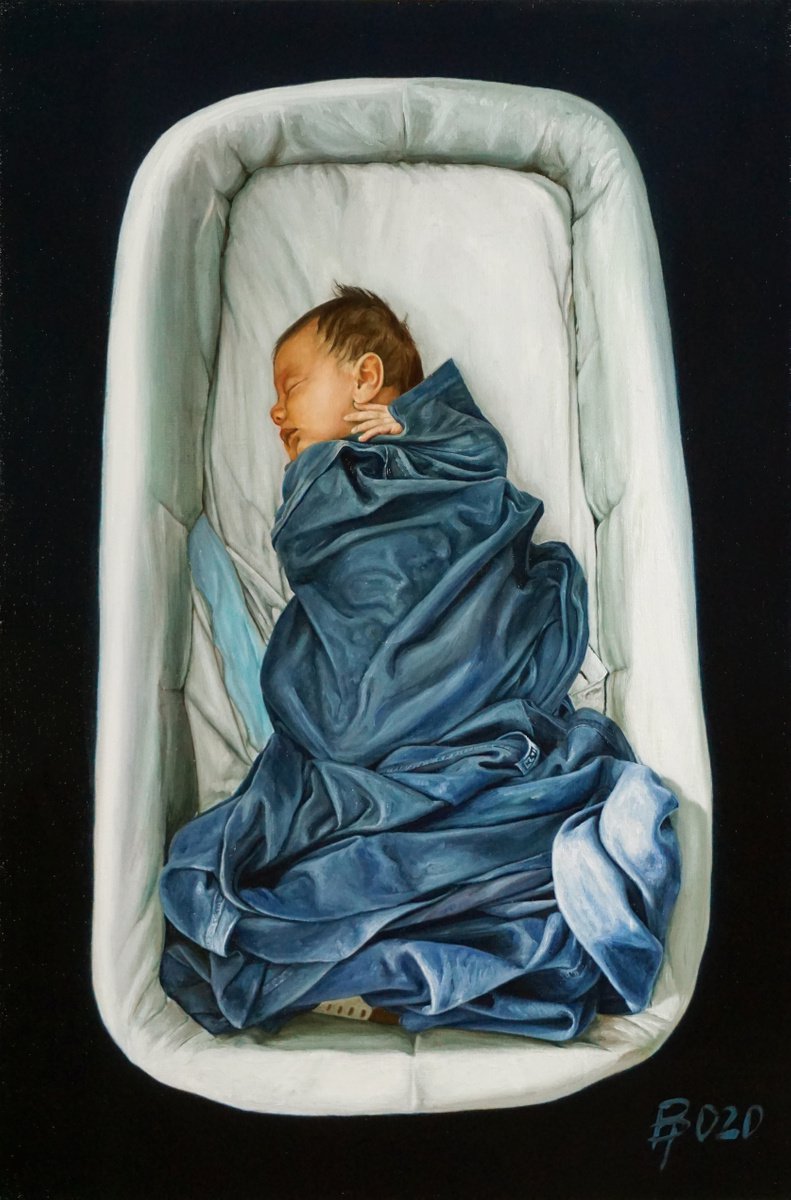 Photorealistic Portrait Oil Painting By Paolo Borile, 16 X 24", Giulio Sleeps, Original Artwork