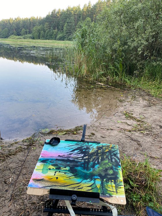 Reeds on the river. Painting from nature