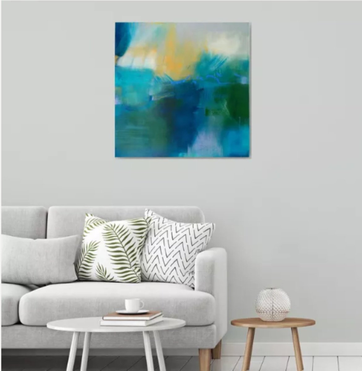 Abstract Landscape Painting By Christa Haack, 31 X 31, Sunrise Over The Lake, Original Artwork